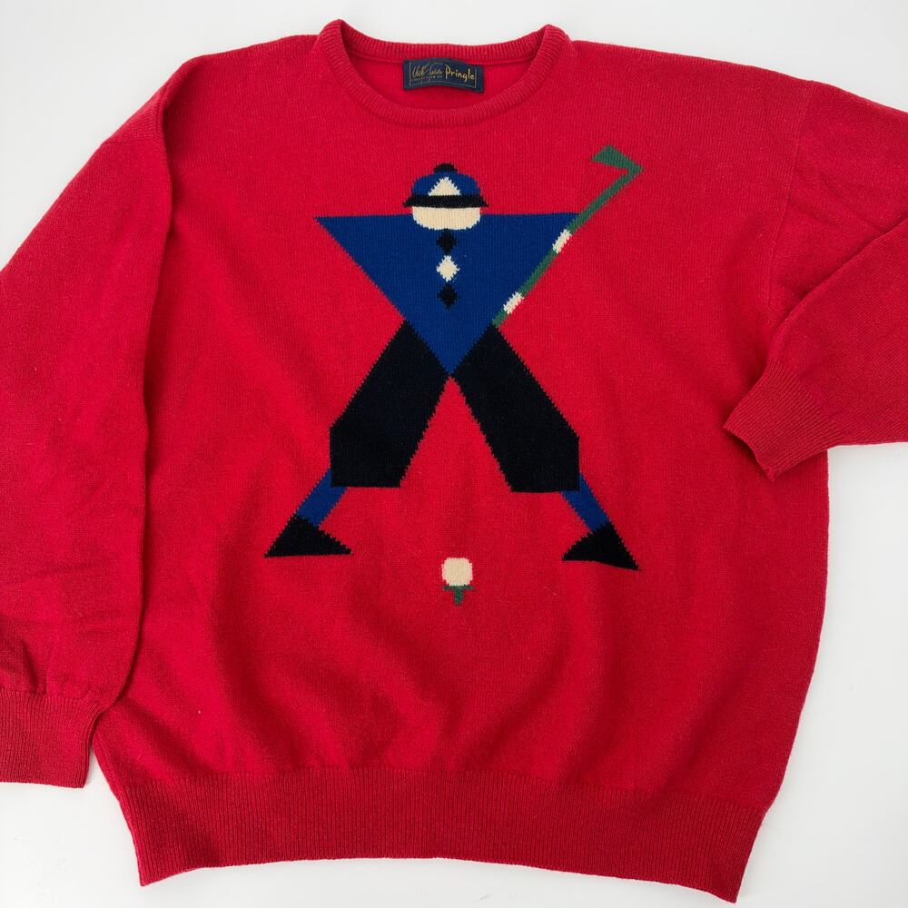 Vintage Nick Faldo Pringle of Scotland Wool Golfer Red Sweater Size XL **READ**